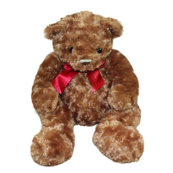 Toys R Us Teddy Bear Plush Brown Red Bow Stuffed Animal Toy Soft Swirl 19" 2011 - Picture 1 of 8